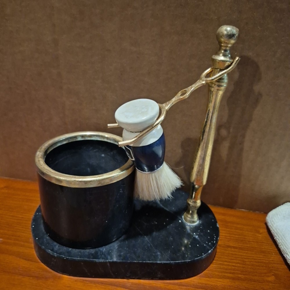 Antique Marble Shaving Set with Marble Base & Bin
