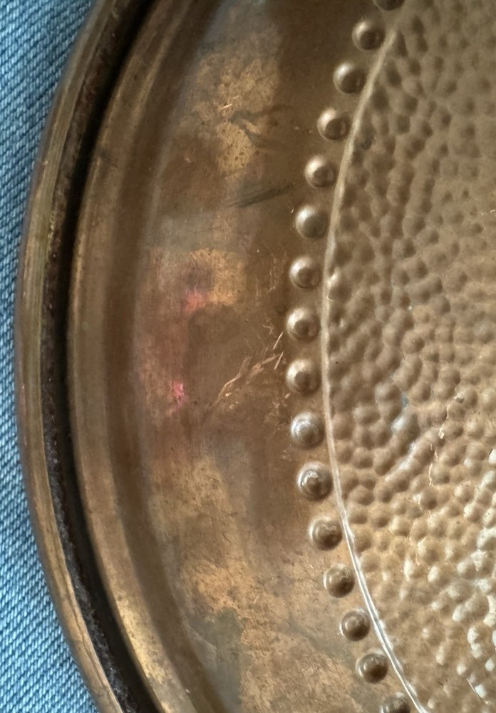 Antique 10" Solid Brass Serving Tray - A UNIQUE OOAK DOUBLE PLATED HAND HAMMERED