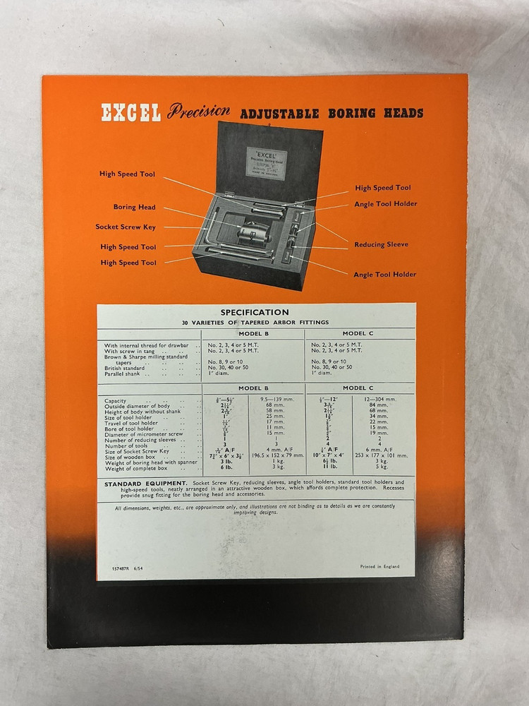 Excel Precision Adjustable Boring Heads Advertising Bulletin Brochure