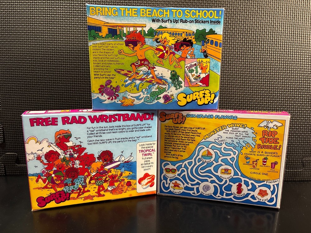 Surfs Up fruit snacks - 3 empty custom design display boxes