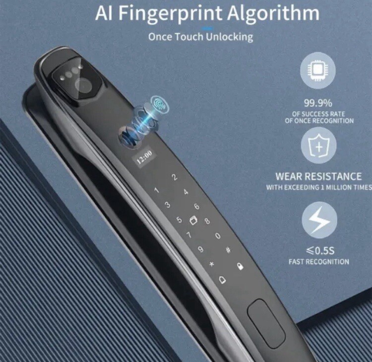 3D Face Smart Door Lock Security Camera with Fingerprint Password Keypad New