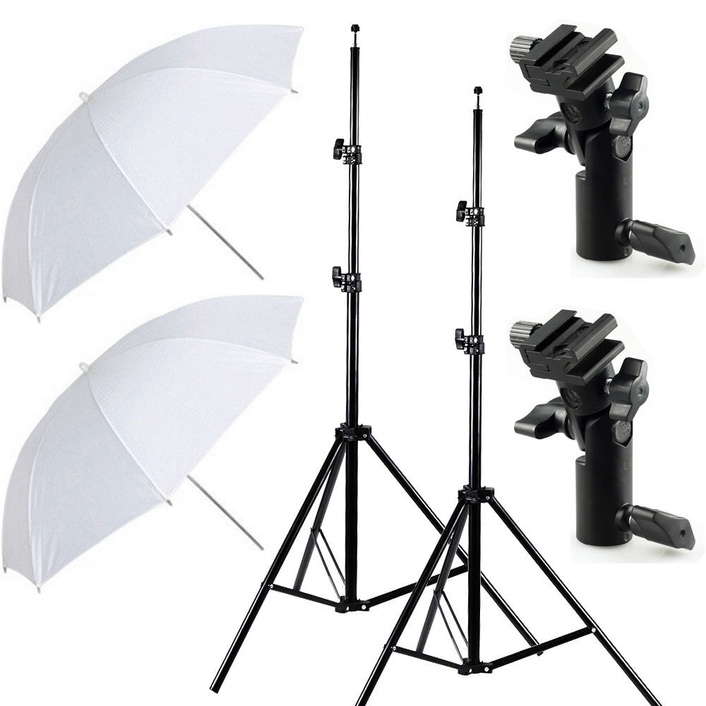 2PC White Soft Umbrella + Light Stand Tripod + Swivel Bracket Holder Studio Kit