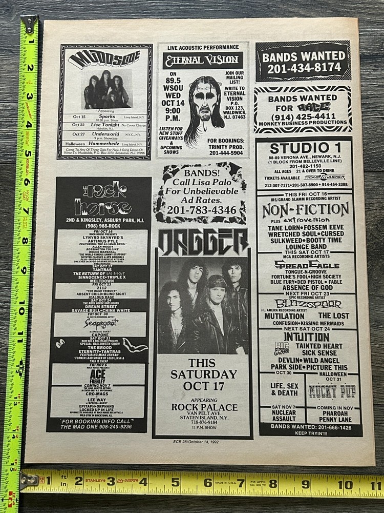 KISS Concert Ad Advert ACE FREHLEY Tour Nov 6 1992 Rock House NJ Vintage Kiss B