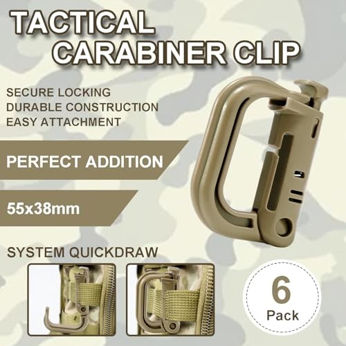 6 Pack 2.12“ Tactical Locking D Ring Plastic Carabiner Backapck LightKhaki