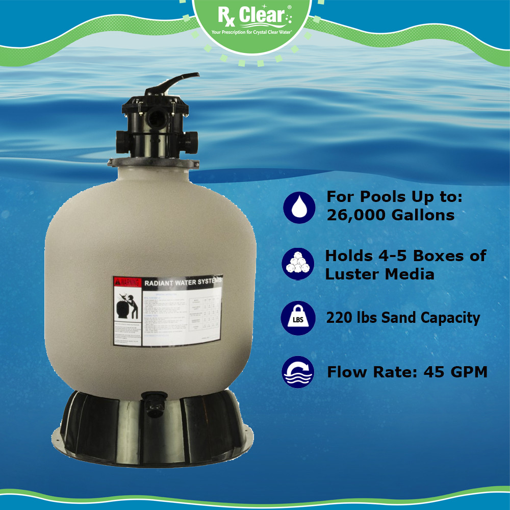 Rx Clear Radiant 22" Inch Above Ground Swimming Pool Sand Filter w/ 6-Way Valve