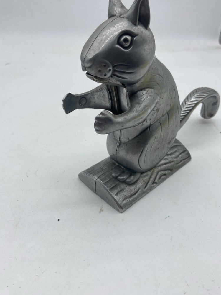 Vintage Aluminum Metal Squirrel on Log Nutcracker