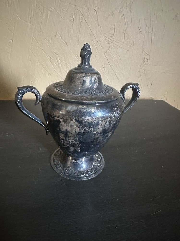 Roger’s & Bro Silver plated Lidded Sugar Dish Vtg Floral Forget Me Nots