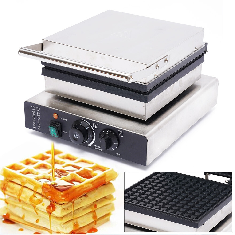 Bakeries Commercial Waffle Crispy Maker Baker Nonstick Stainless W/Timer Control