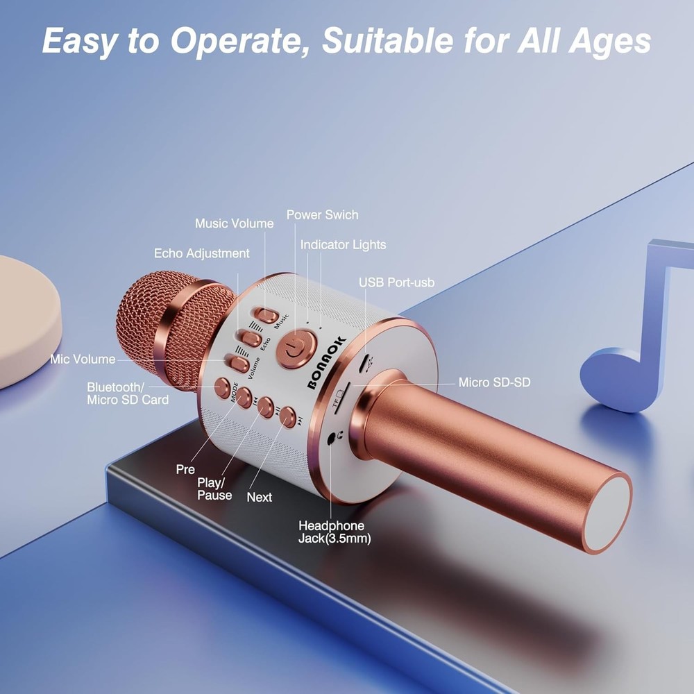 Handheld Bluetooth Karaoke Mic with Multi-Function Controls for Fun Gatherings