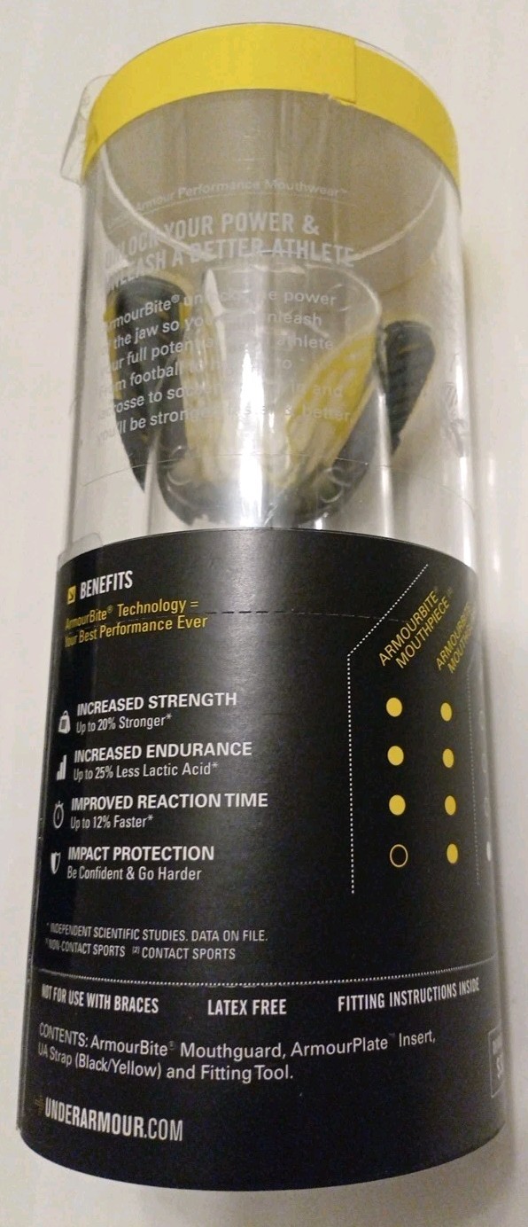 New Under Armour Armourbite Mouthguard CONTACT SPORTS Adult 12+ Yellow Black