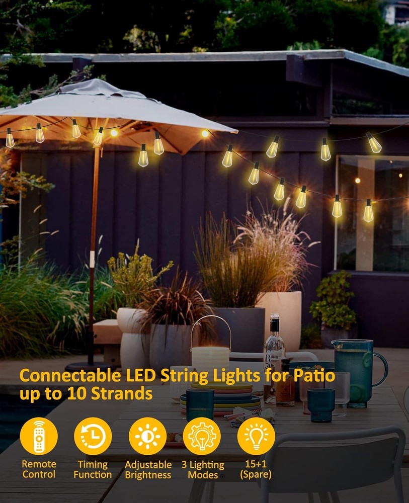 AUYLE 30FT LED Outdoor String Lights - Dimmable, Waterproof, Shatterproof with V