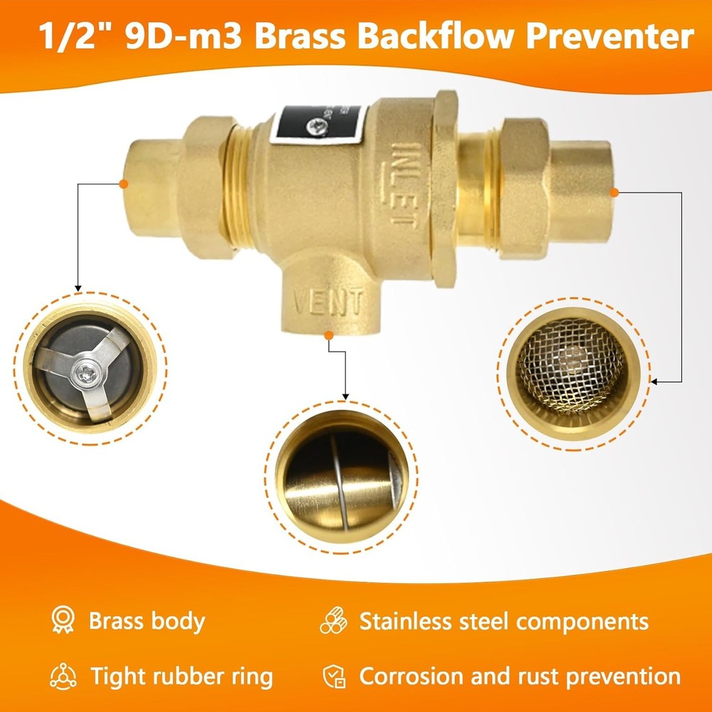 𝙉𝙚𝙬 1/2" 9D-M3 Dual Check Valve Backflow Preventer with Intermediate At