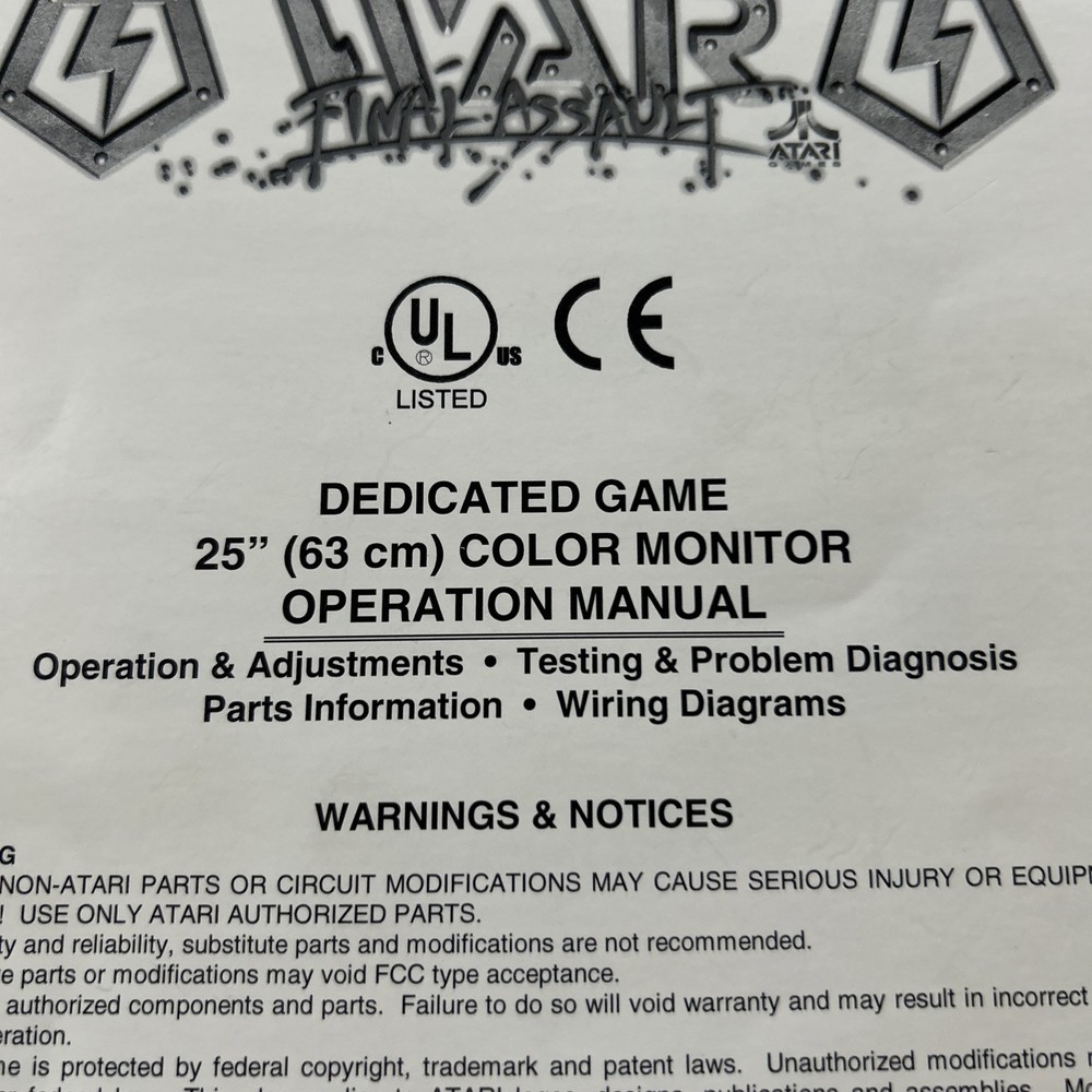 Original Factory War Atari Arcade Video Game Owners Manual