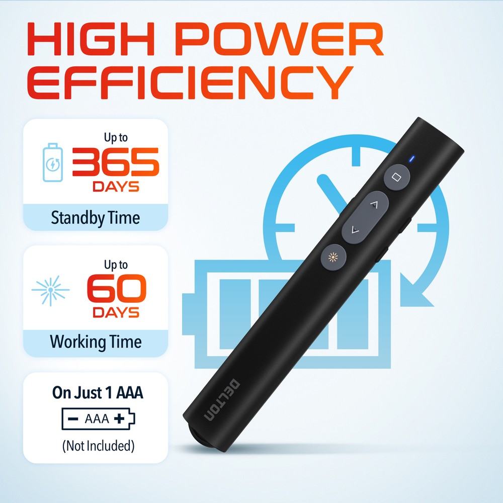 Delton LP21 2.4GHz Wireless Presentation Remote with Laser Pointer, Black