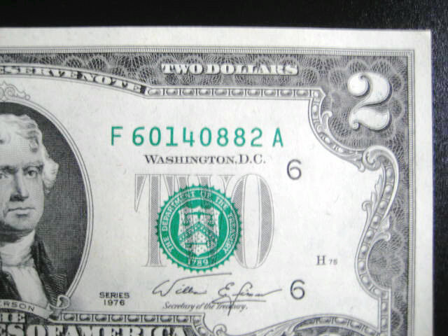 $2 1976 ((SEAL MISALIGNMENT ERROR))FEDERAL RESERVE CHOICE UNC GEM BU NOTE