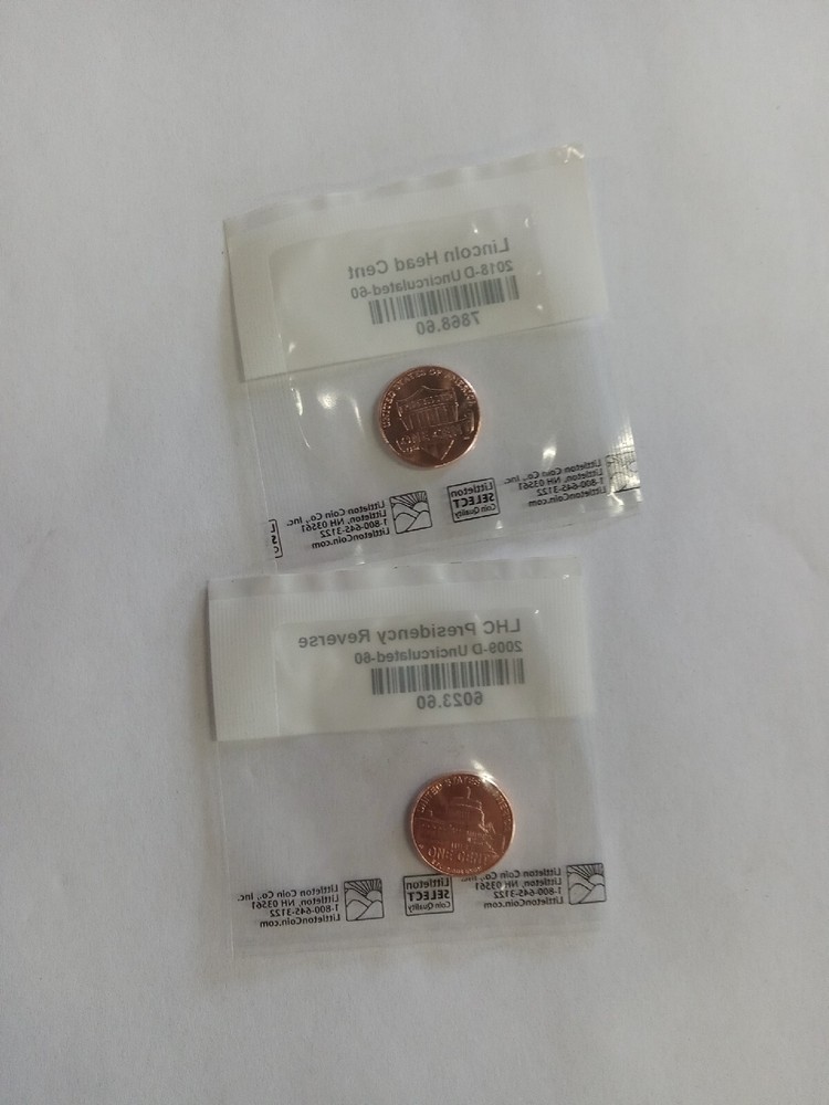 Two 2 2018-D, 2009-D Uncirculated Lincoln Head Cents
