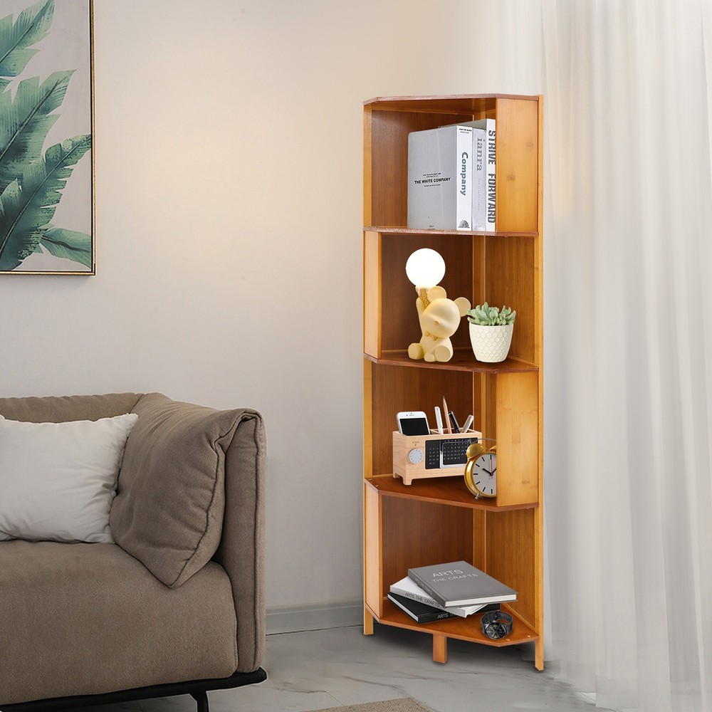 Rotating Bookshelf A-Shape Corner Bookcase Storage Freestanding Display Rack