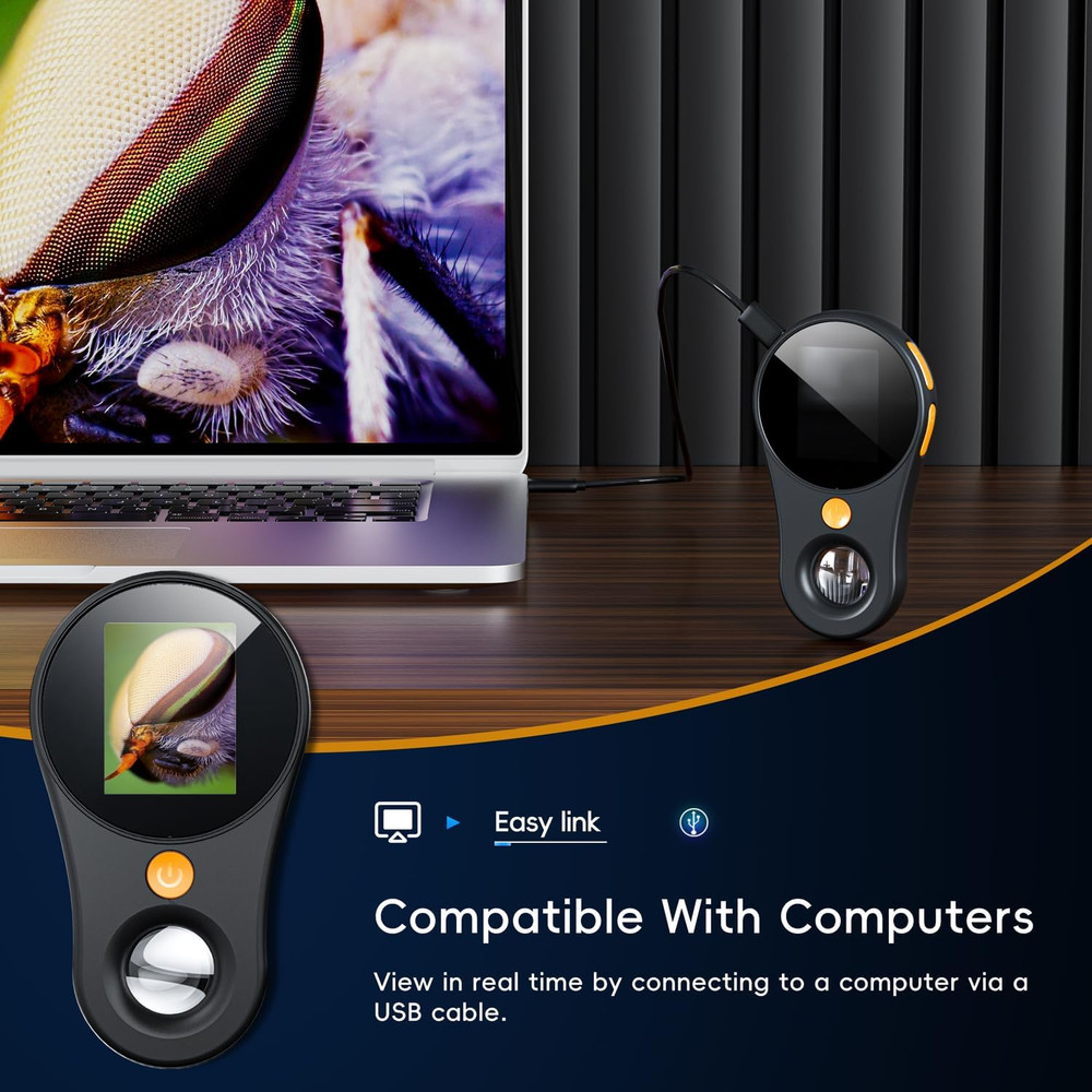 Macro Handheld Digital Microscope Fixed Focus, SKYBASIC 2" IPS Screen 500X Mini