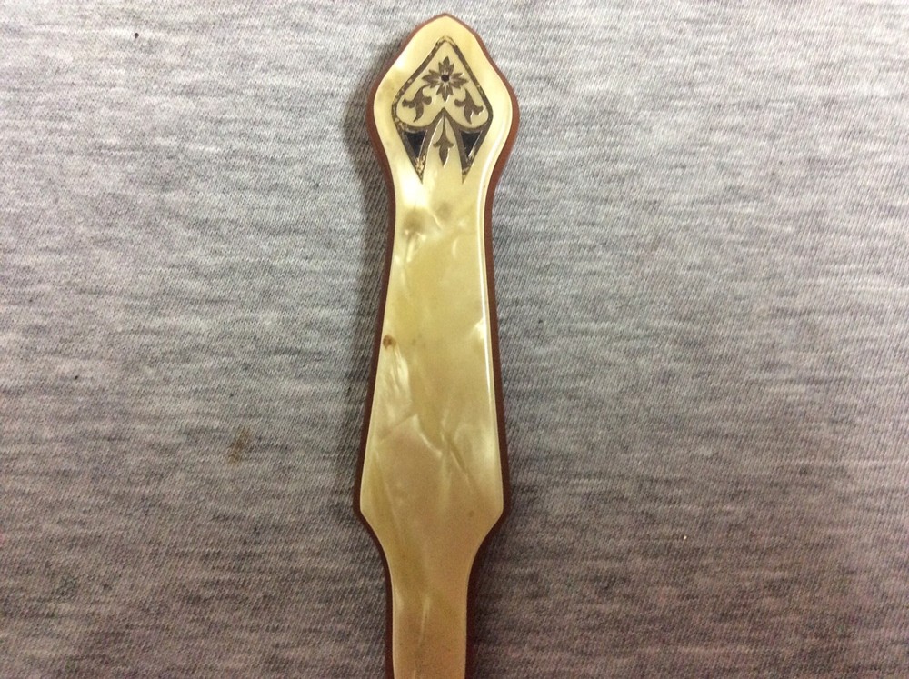 Vintage Bakelite & MOP Button Hook & Cuticle Grooming Tool