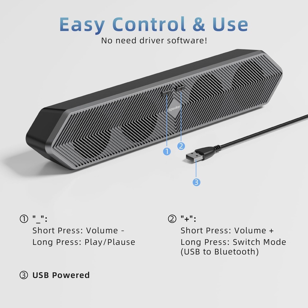 Computer Speakers for Desktop Pc, Wired USB Powered Bluetooth PC Speakers