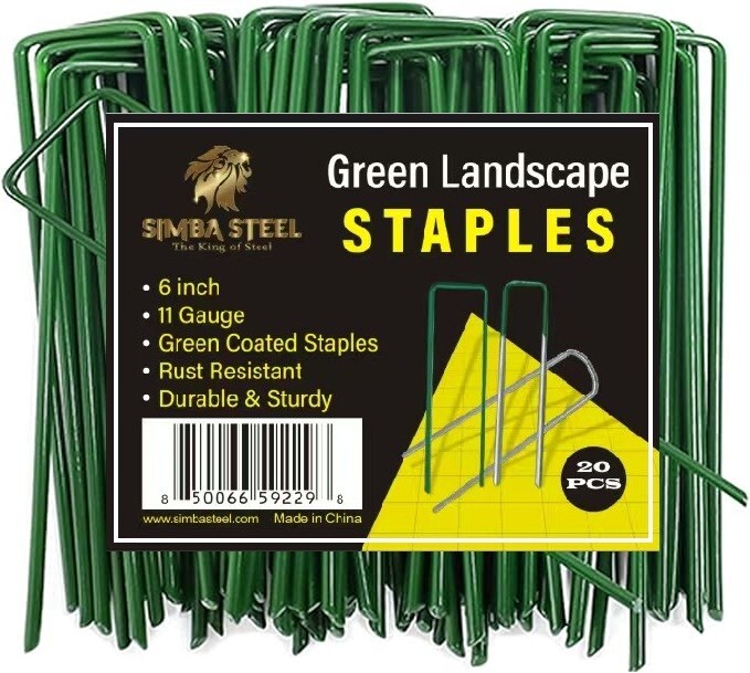 GREEN Landscape Staples 6 Inches 11 Gauge Galvanized Garden Stakes Fabric SOD