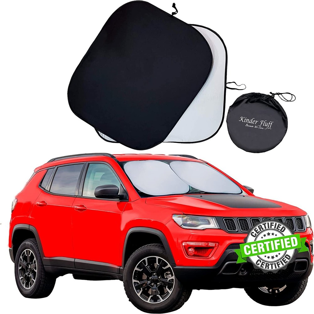 Kinder Fluff 2 Panel Windshield Sunshade-Certified- Blocks 99.87% UVR (Large)