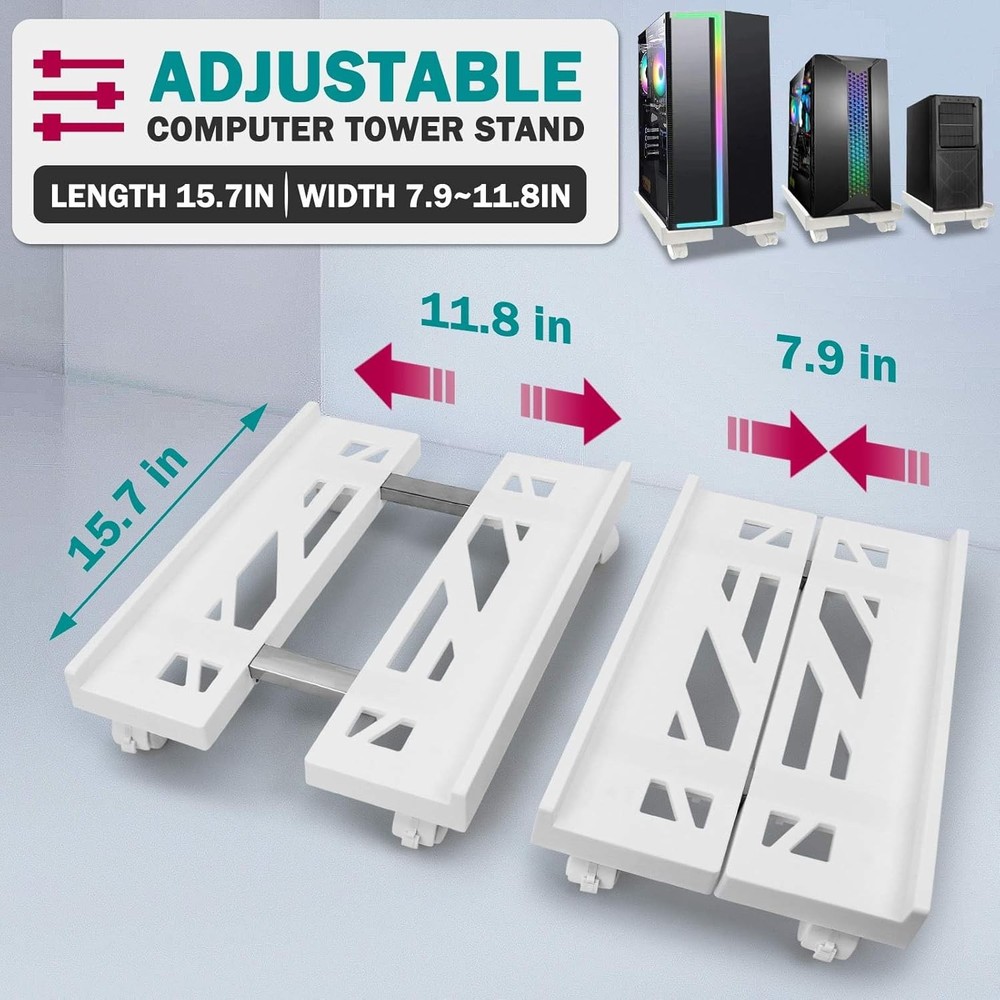 Seloom PC Stand Computer Tower Stand, Adjustable Mobile CPU White
