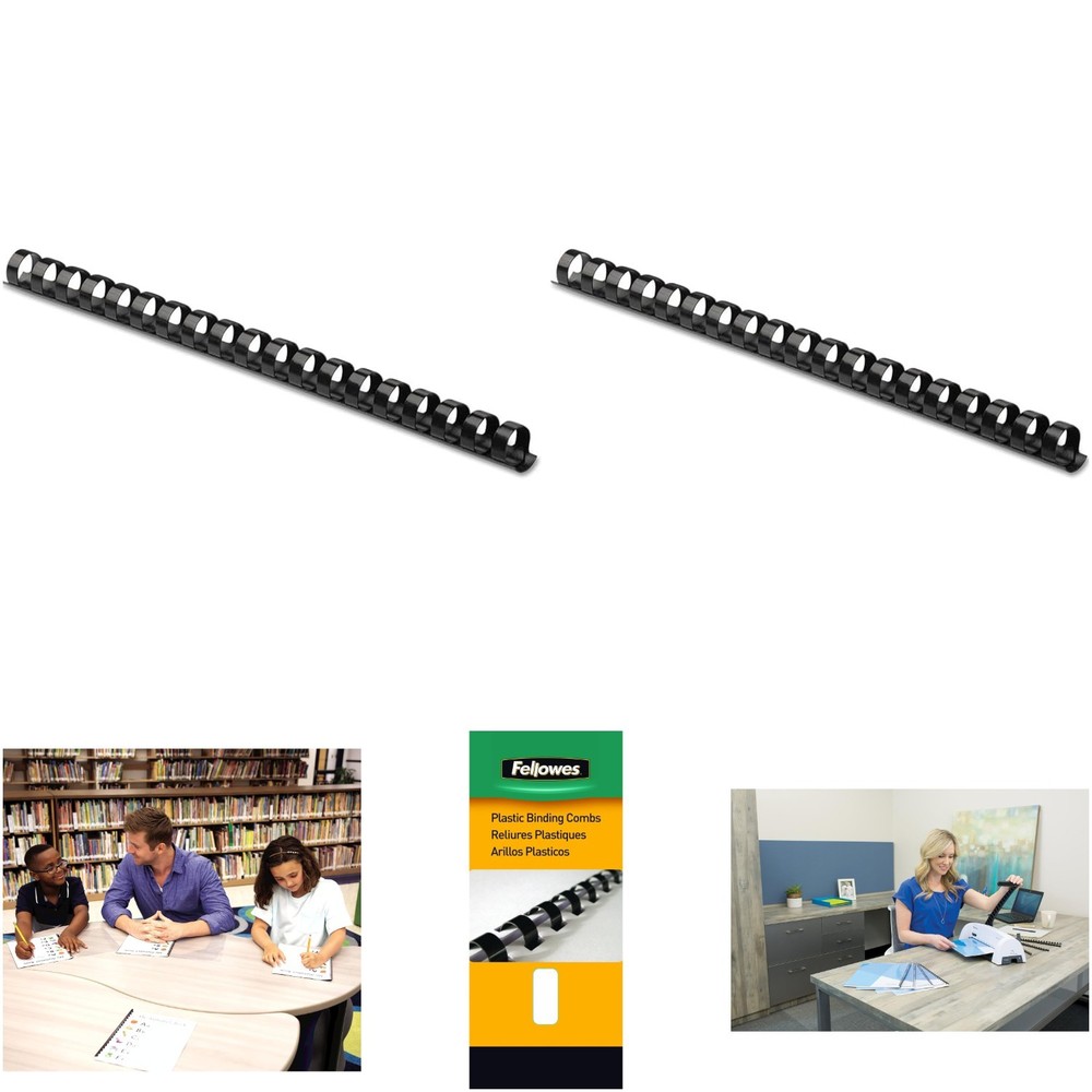 3/8'' Black Plastic Binding Comb, 100 Count Pack Of 2