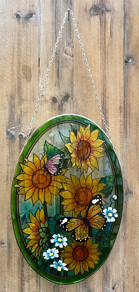 Sunflower Stained Glass Suncatcher 19" x 8"