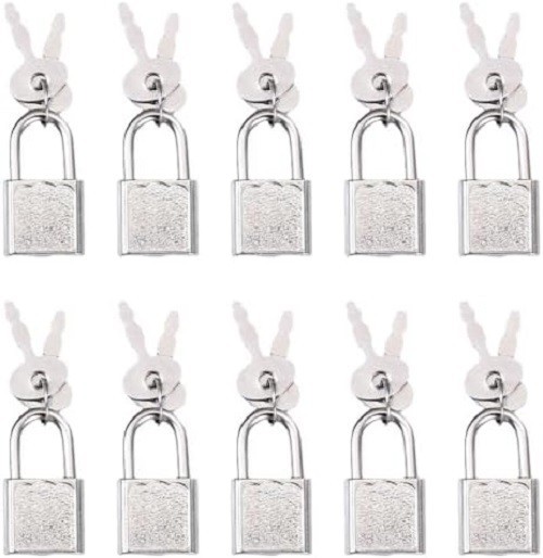 10Pcs Mini Cute Diary Padlock, Tiny Luggage Lock with Keys, Small Silver
