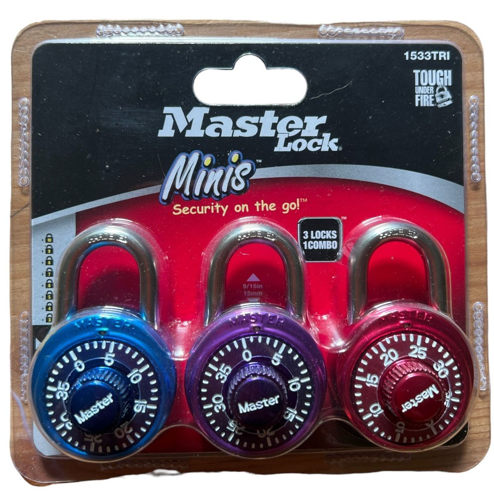 Master Lock 1533TRI Mini Combination Padlocks 3-Pack – One Combo for All Locks