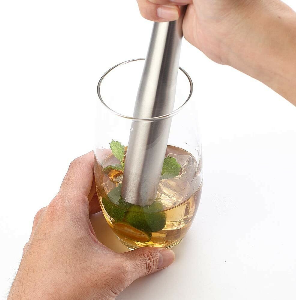 JXS 7.3" 18.5MM Stainless Steel Cocktail Muddler, Sturdy Dishwasher Safe Perfect