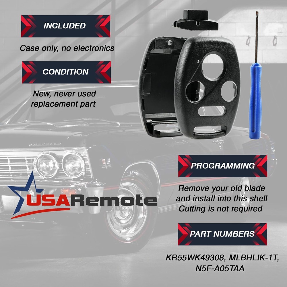 Cutting NOT Required - Key Fob Keyless Entry Remote Shell Case 1-Pack, 4-Btn