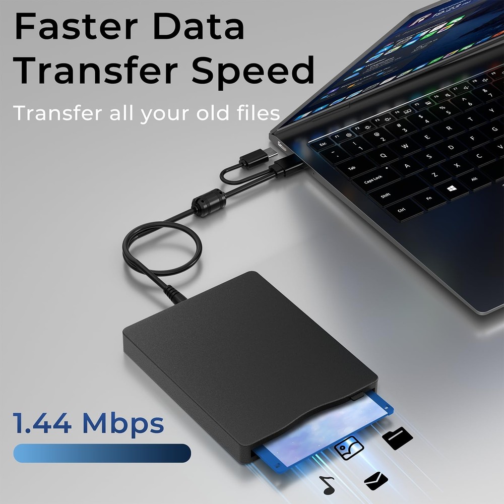USB Floppy Drive, External 3.5" USB & Type-C Floppy Disk Reader, External Flo...