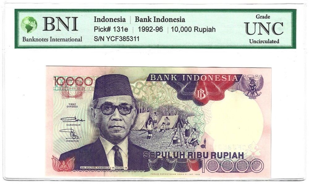 INDONESIA 10000 RUPIAH 1992-96 P 131 e UNC AUTHENTICATED