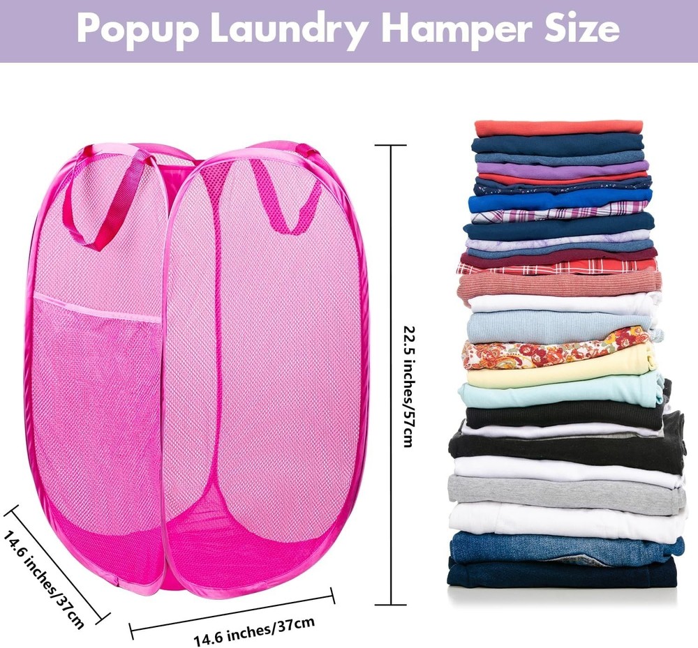 Compact Pink Mesh Laundry Hamper Set - Effortless Organizing for Any Setting