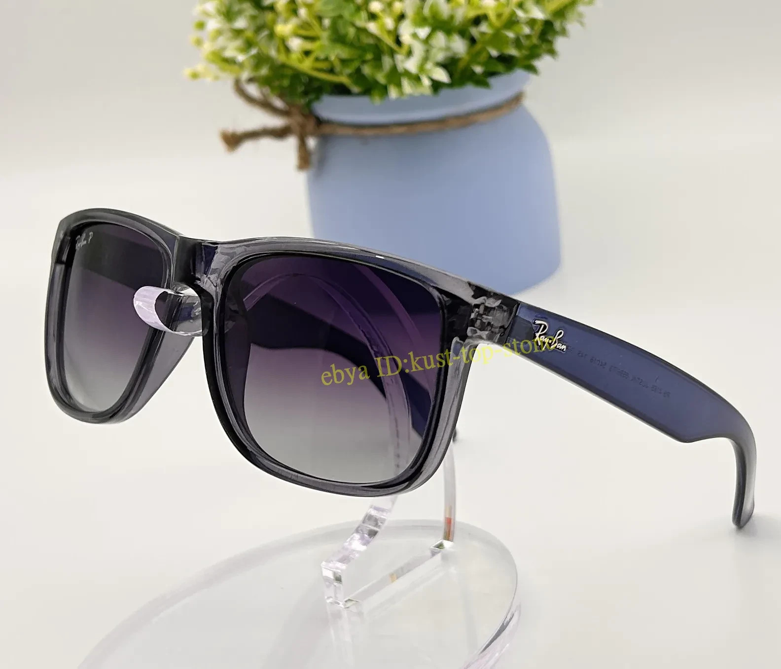 Ray-Ban RB4165 Justin 6596/T3 Square Sunglasses Blue Frame Gray Lens 54MM