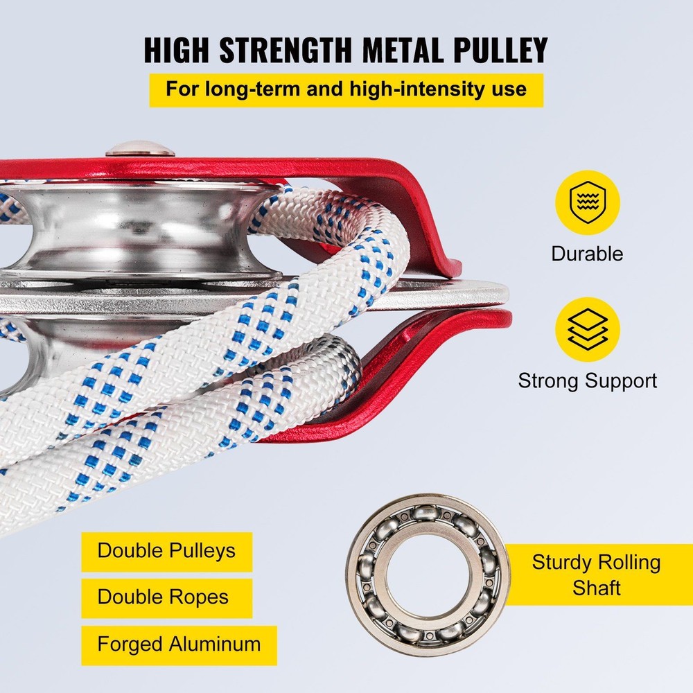 Dual Pulley Rigging System – 100ft 12mm Static Rope, 7700lb