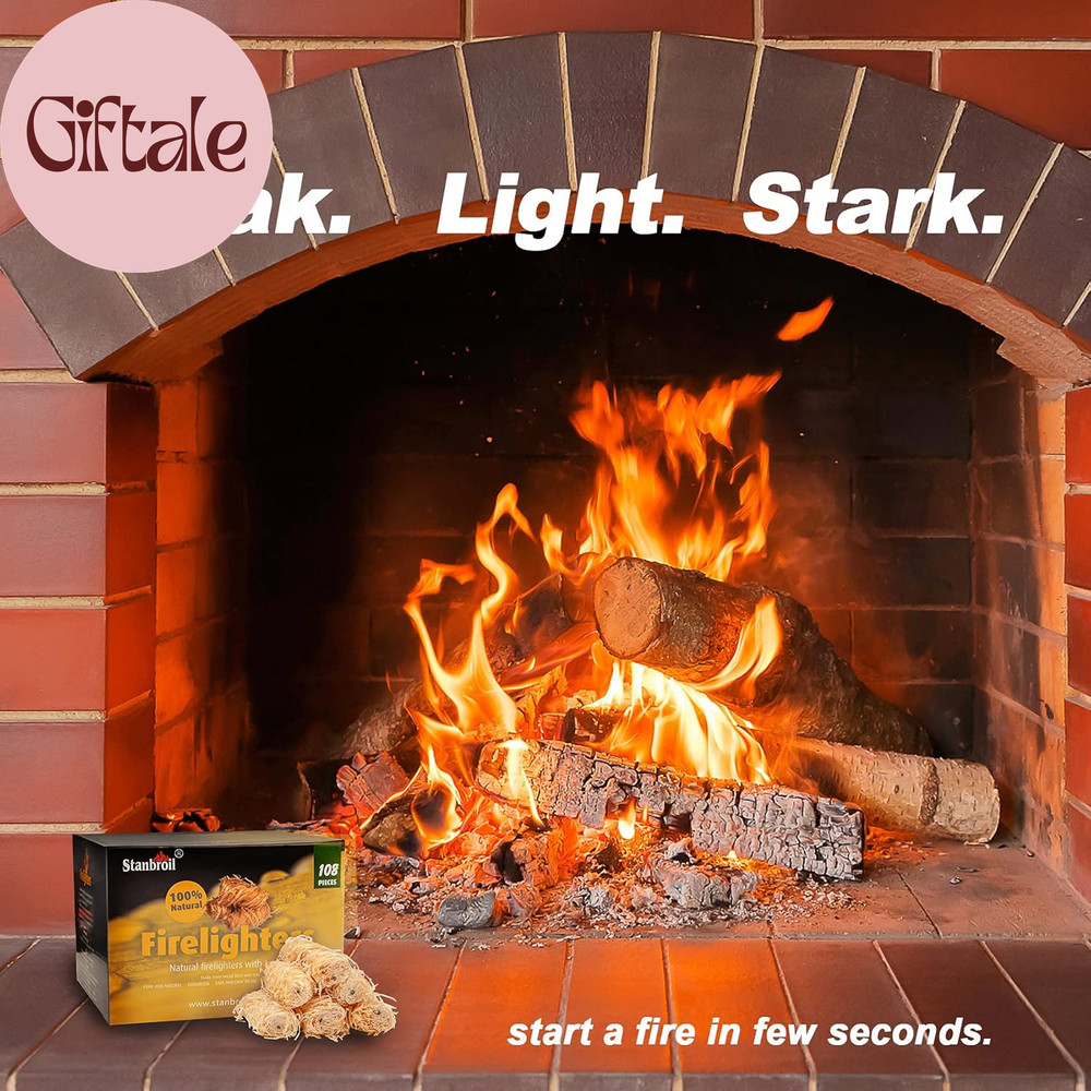 108 Pcs Fire Starters, Natural Charcoal Fire Starters Super Fast Lighting Perfec