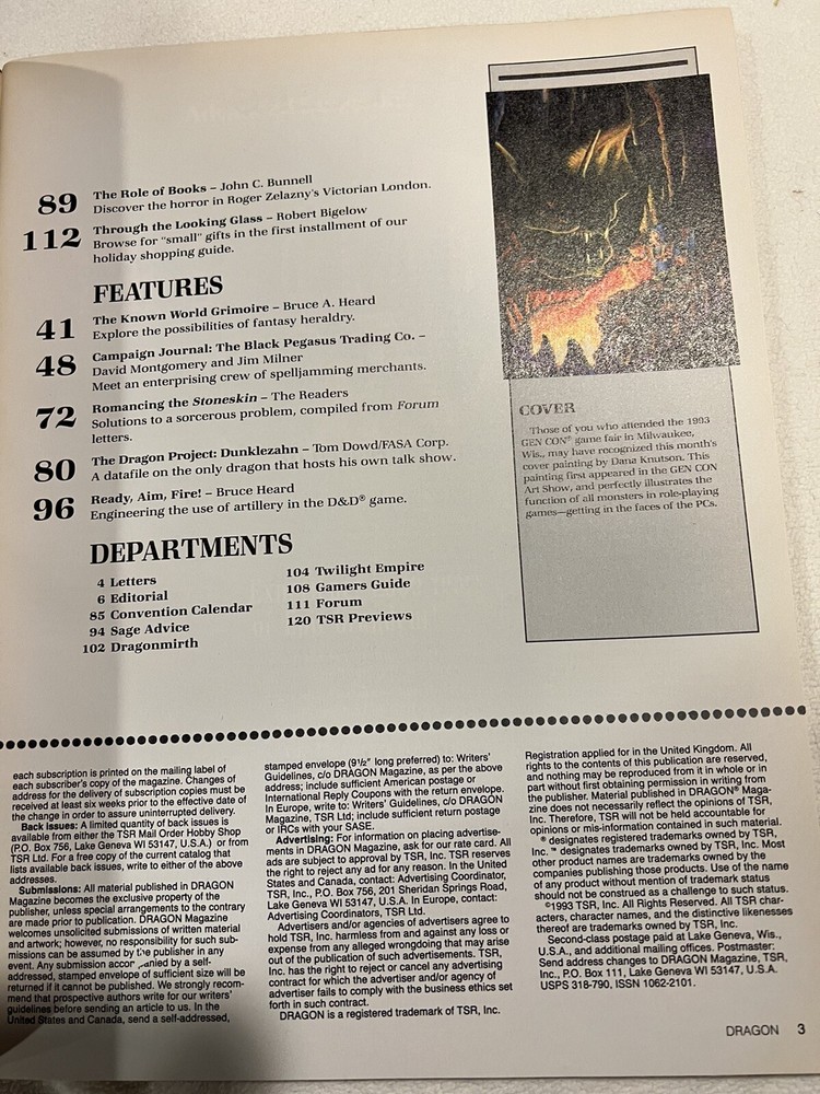 TSR Dragon Magazine #199 Excellent Condition