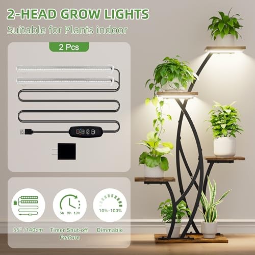 Plant Stand with Grow Lights - 2 Pack Metal Plant stand Indoor for Small