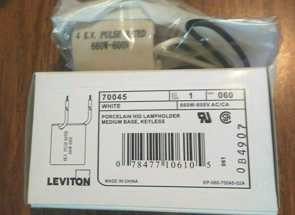 (2) Leviton Keyless Porcelain Lamp Holder Medium Base Light Socket 660W New!