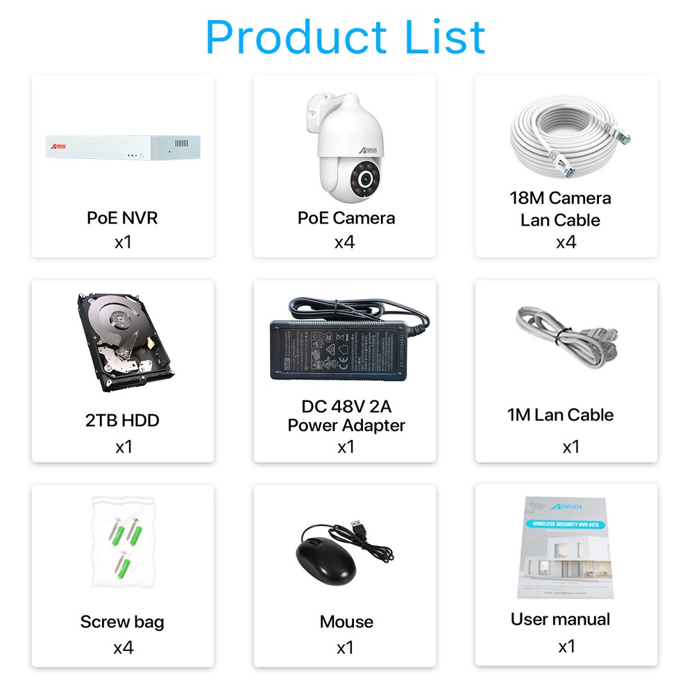 ANRAN CCTV WIRED SECURITY SYSTEM 8MP AUDIO CAMERA 24/7 RECORD +4TB HDD MOTION