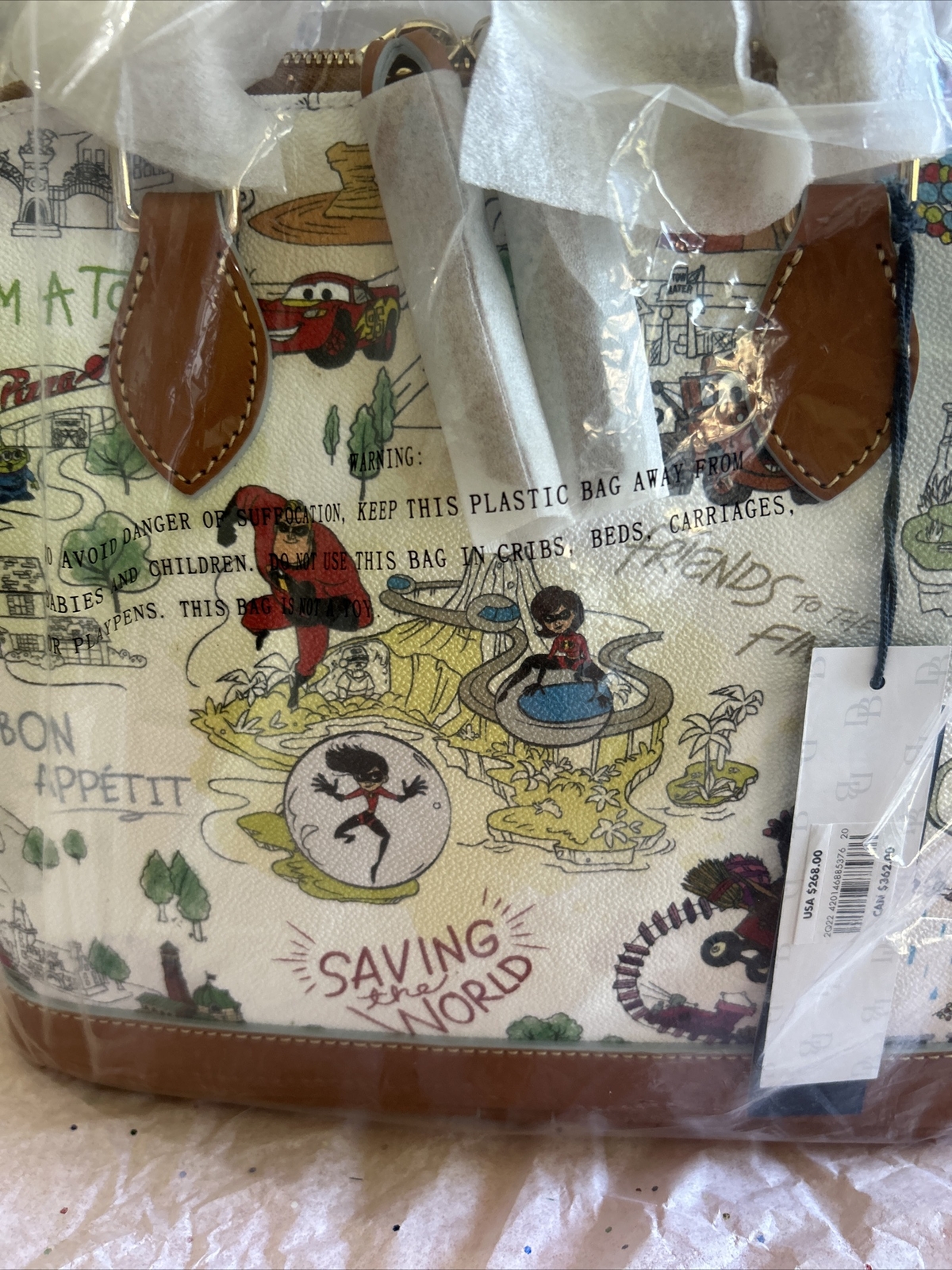 NEW DOONEY BOURKE DISNEYPARKS PIXAR MAP SATCHEL RATATOUILLE INSIDE OUT TOY STORY