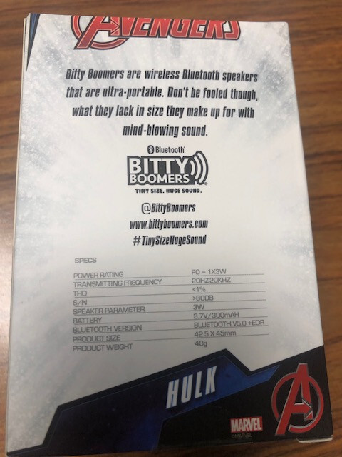 Marvel Avengers Incredible Hulk Bitty Boomers -Mini Wireless Bluetooth Speaker