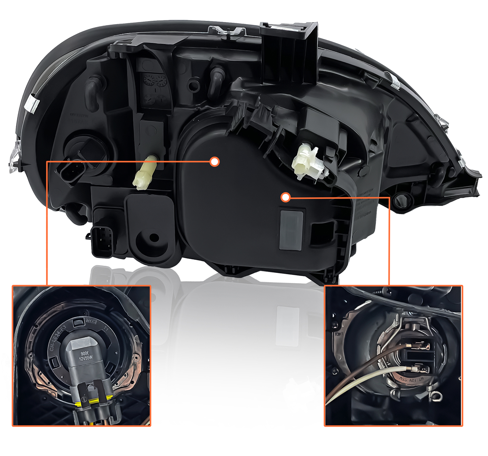 Freightliner Columbia Headlight LED Projector Stripe Crystal Pair Set 1996-2017