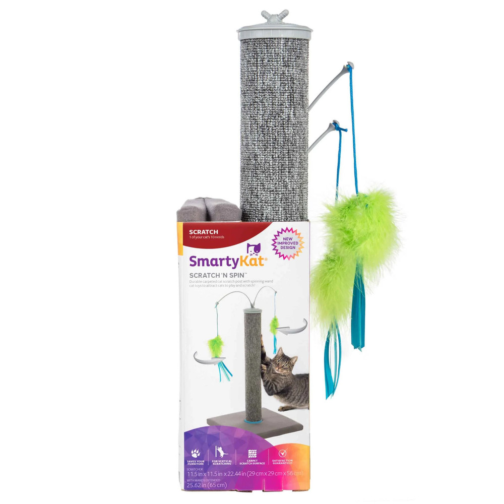 Scratch 'N Spin Cat Toy, Carpet Scratching Post, Interactive Spinning Wand, Mult