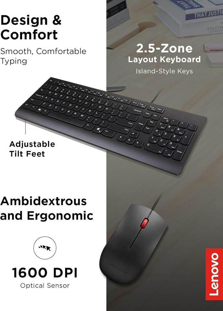 Lenovo Essential Wired Keyboard & Mouse Combo US English
