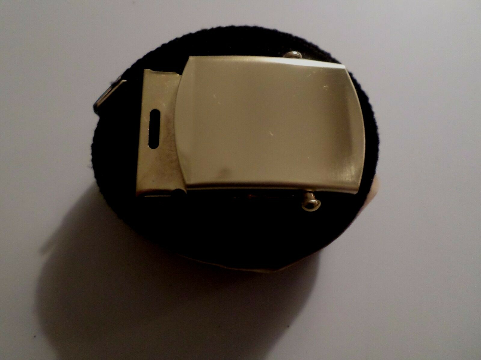 U.S MILITARY BLACK WEB BELT WITH SOLID BRASS BUCKLE U.S.A MADE 54" HEAVY WEB