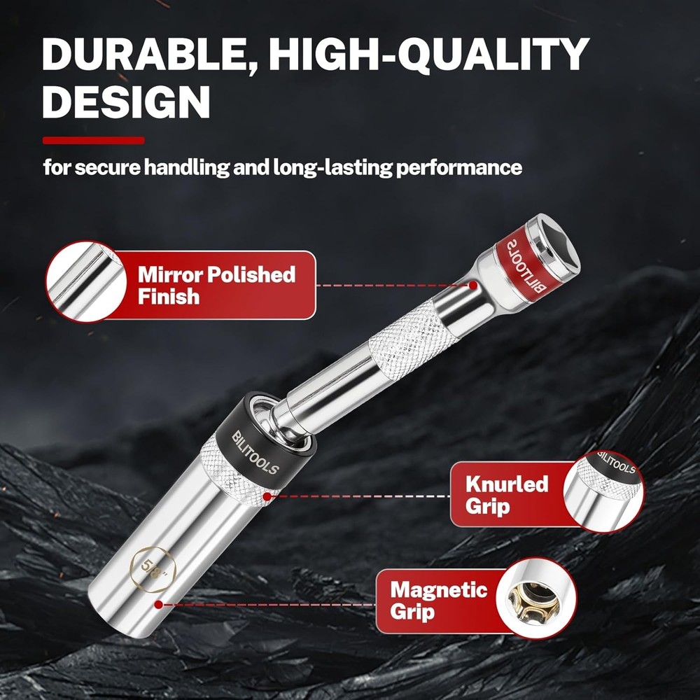 BILITOOLS 5/8-inch Magnetic Spark Plug Socket Swivel Thin Wall Spark Plug Socket